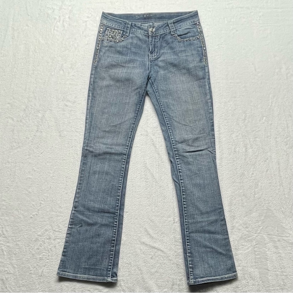 D Fuz Premium Demimwear Jeans Womens Embellished Rhinestones Blue Sz 9/10
